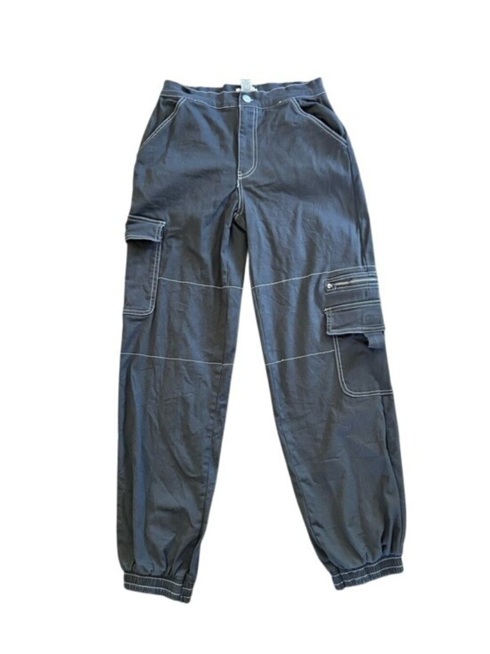 Rachel Paige Cargo Jogger Pants Dark Gray White Stitching Sz Small School Casual